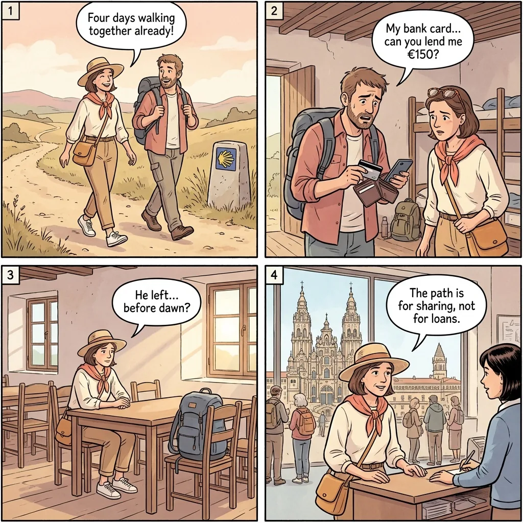 'Peregrino' Long-Con Fellow-Pilgrim Scam — comic illustration