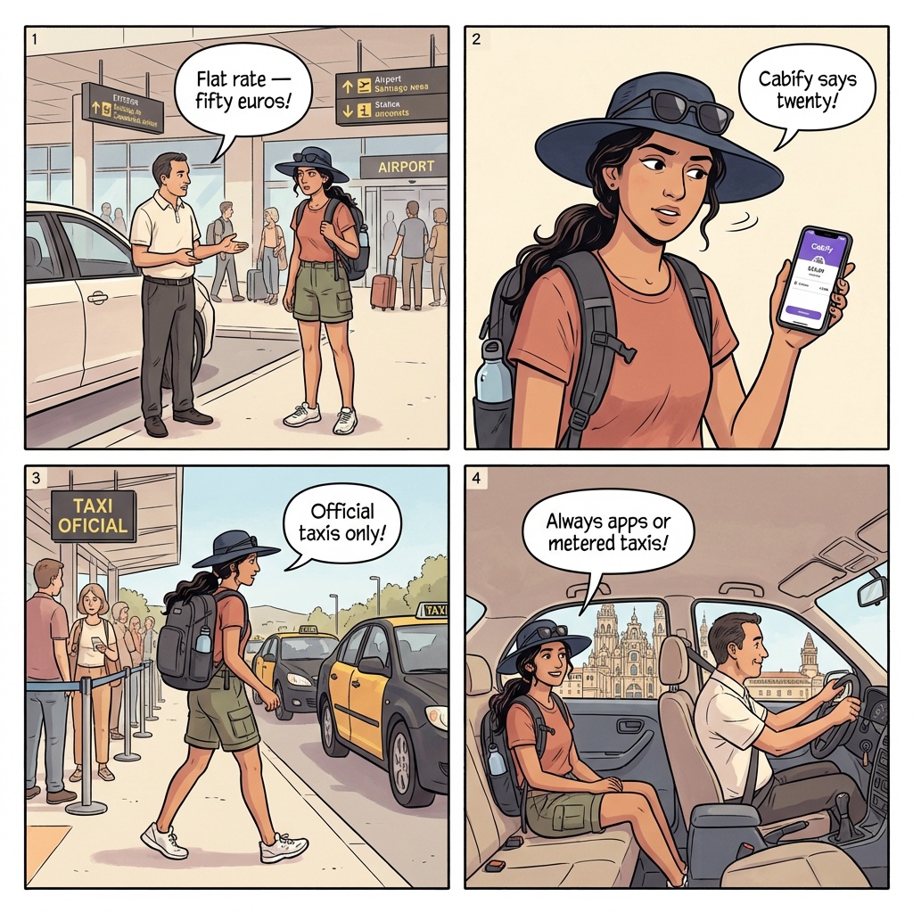 Camino 'Shortcut' Bus & Taxi Meter-Skipping — comic illustration