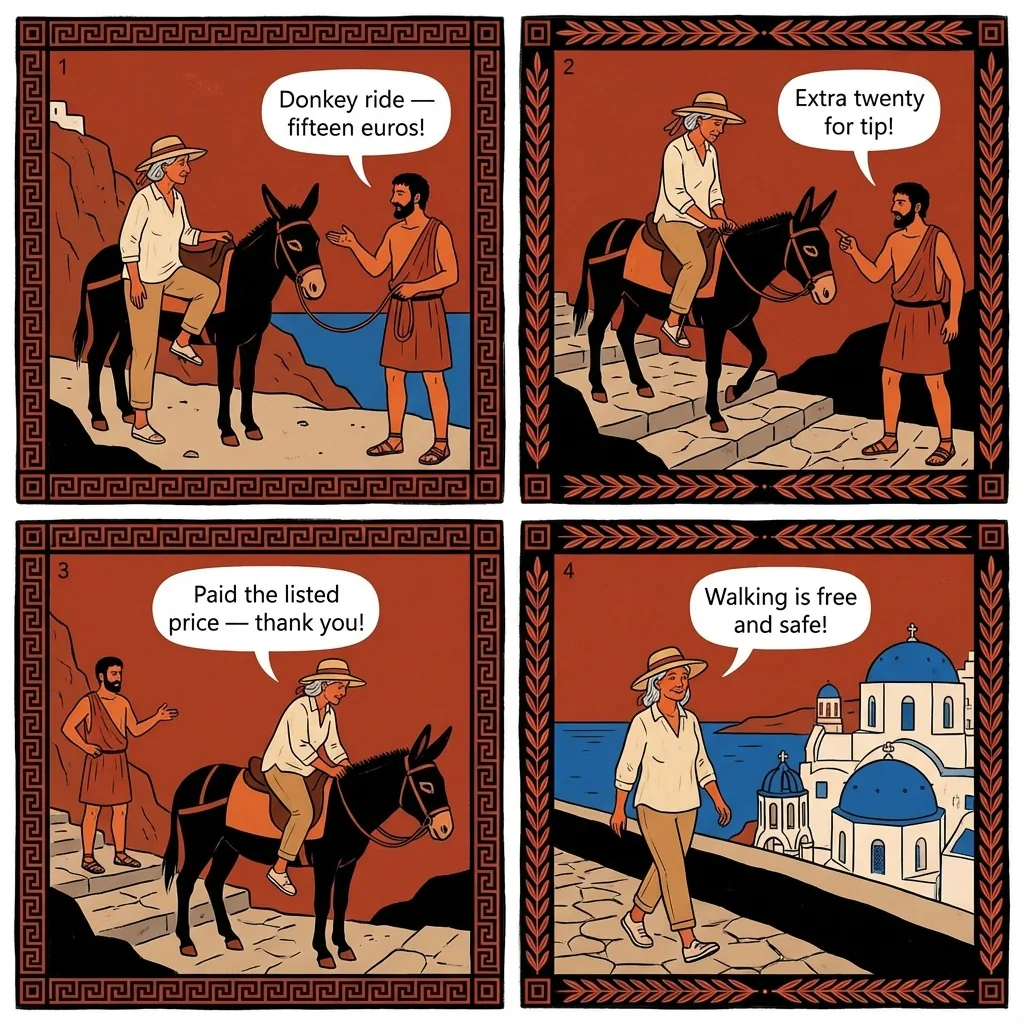 Donkey Ride Mid-Descent Price Hike — comic illustration