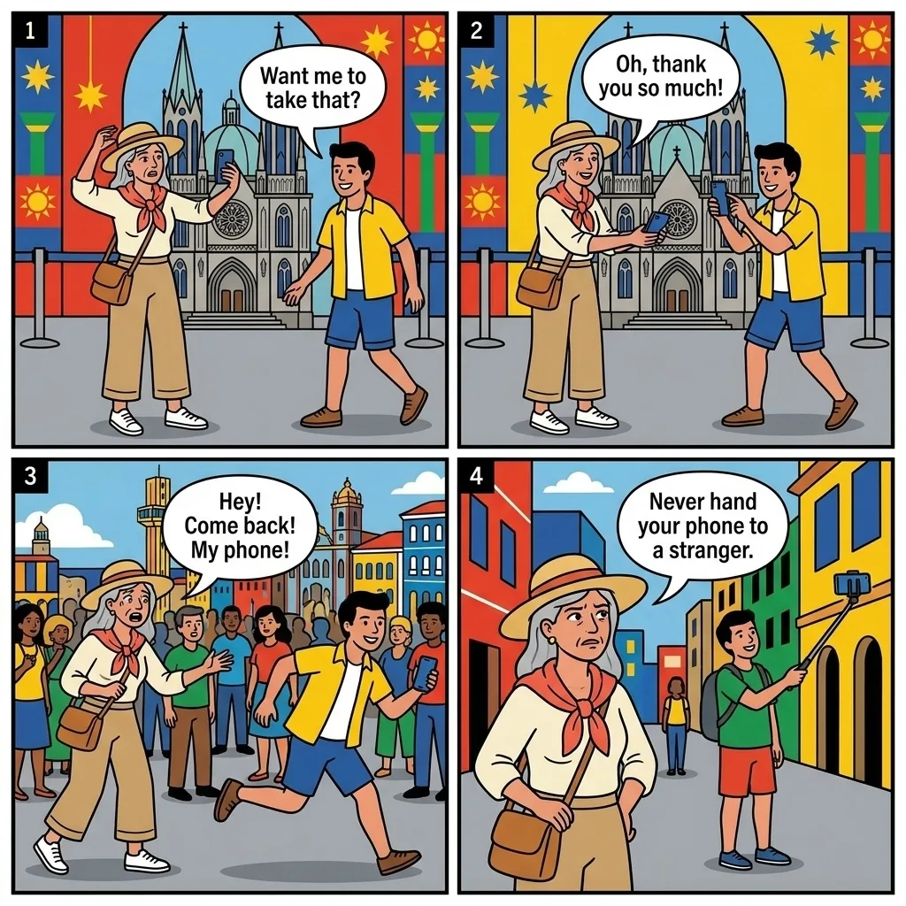 The Sé Cathedral Photo Grab — comic illustration