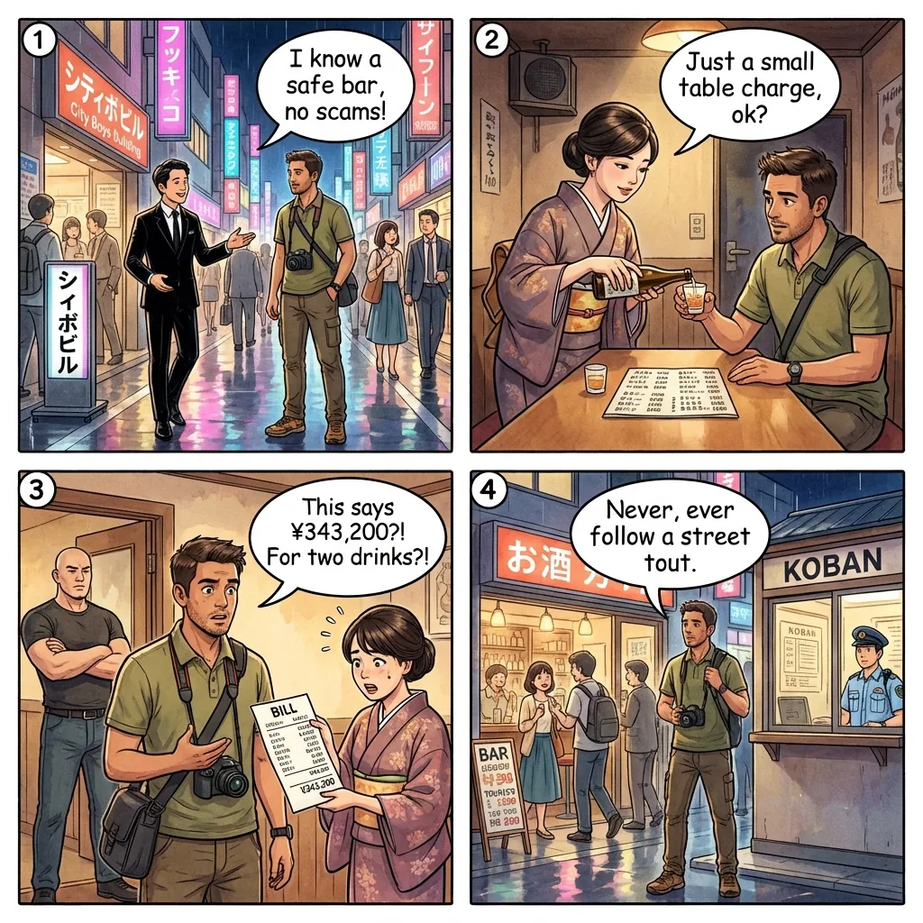 The Susukino Tout Bar Rip-Off — comic illustration