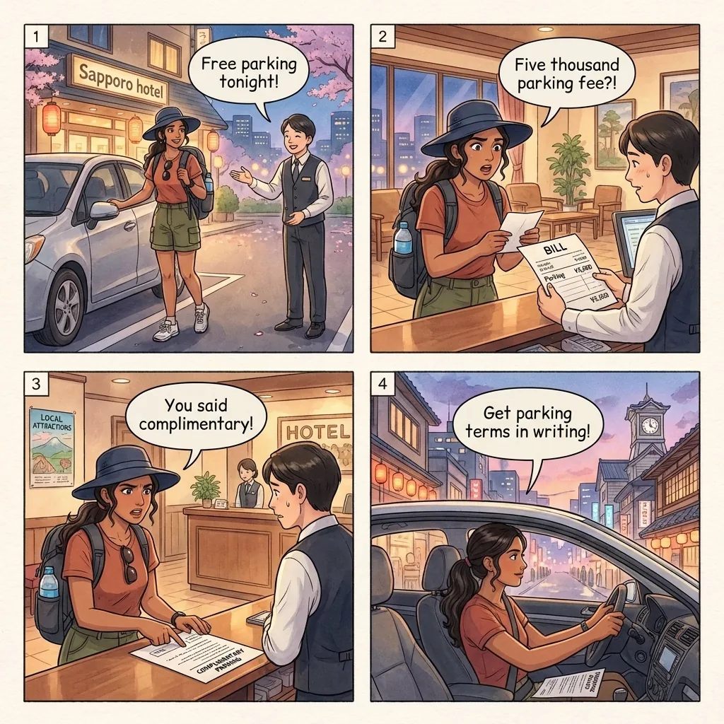 The Sapporo Hotel-Parking Non-Refund Trap — comic illustration