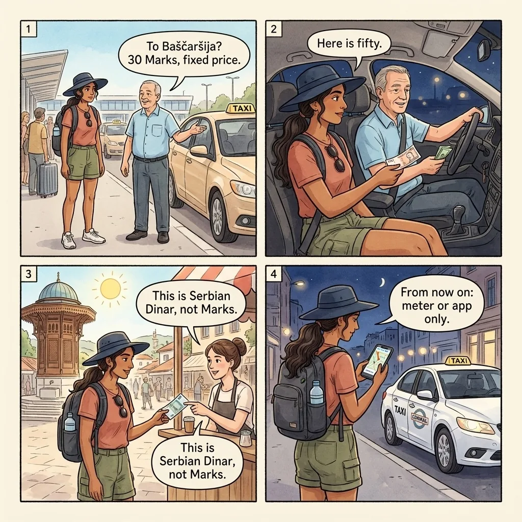 The Sarajevo Airport Counterfeit-Change Curb Quote — comic illustration