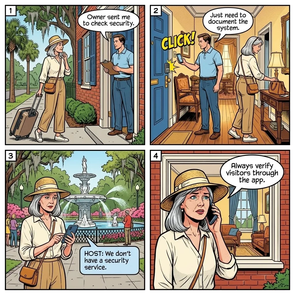 Savannah Airbnb & Vacation-Rental Deposit Fraud — comic illustration