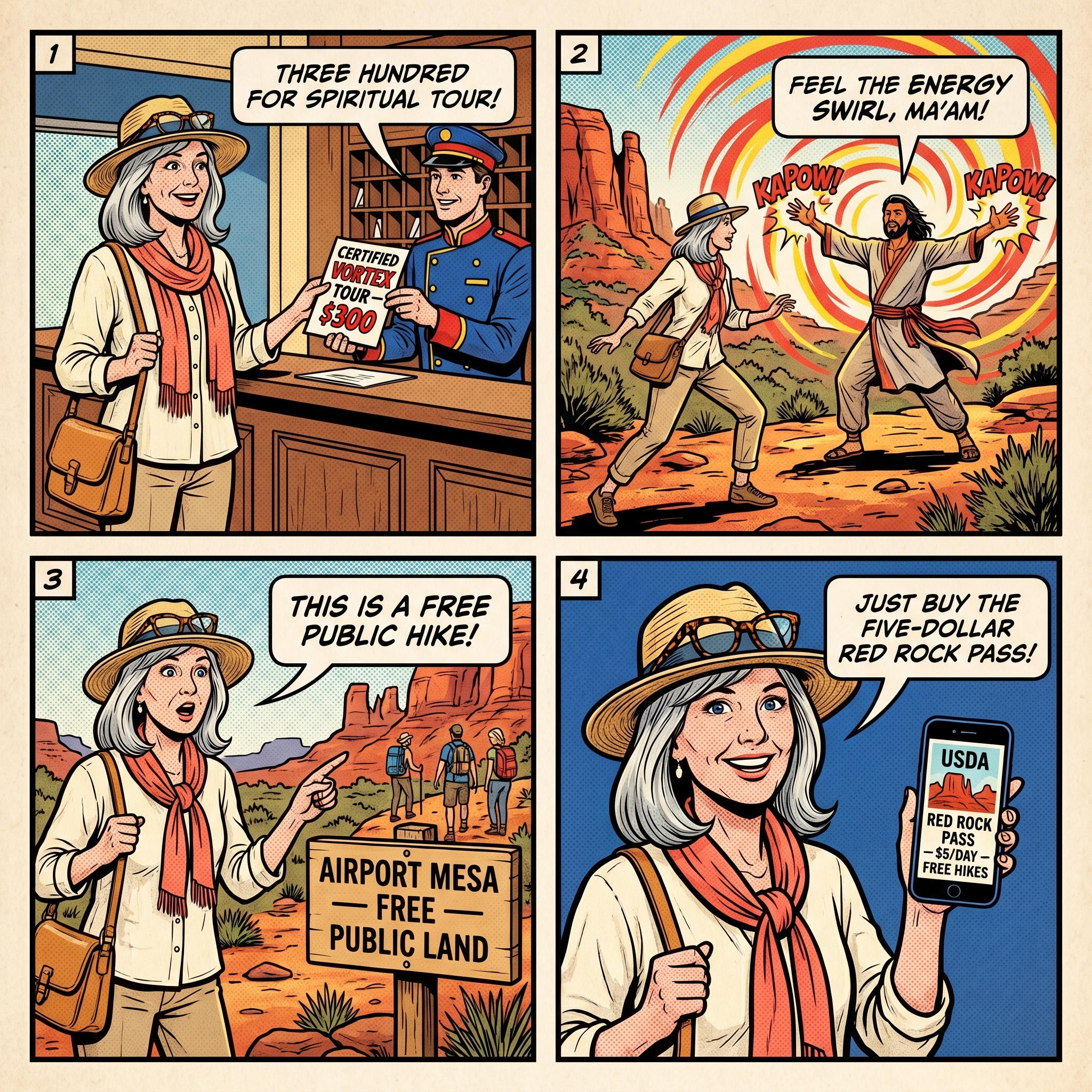 'Energy Vortex' Tour & Spiritual Experience Overcharge — comic illustration