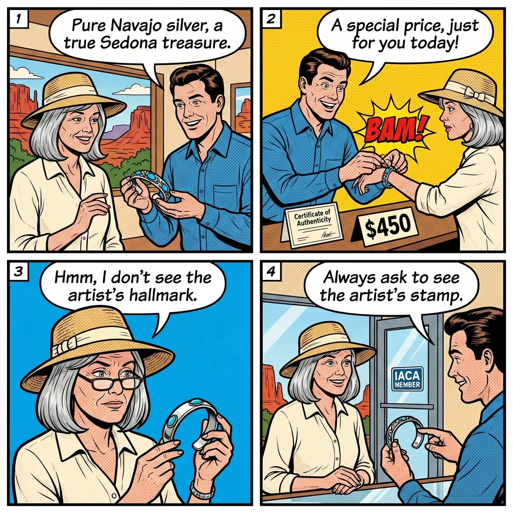 Sedona Art Gallery Pressure Sales & 'Certified Native American' Jewelr — comic illustration