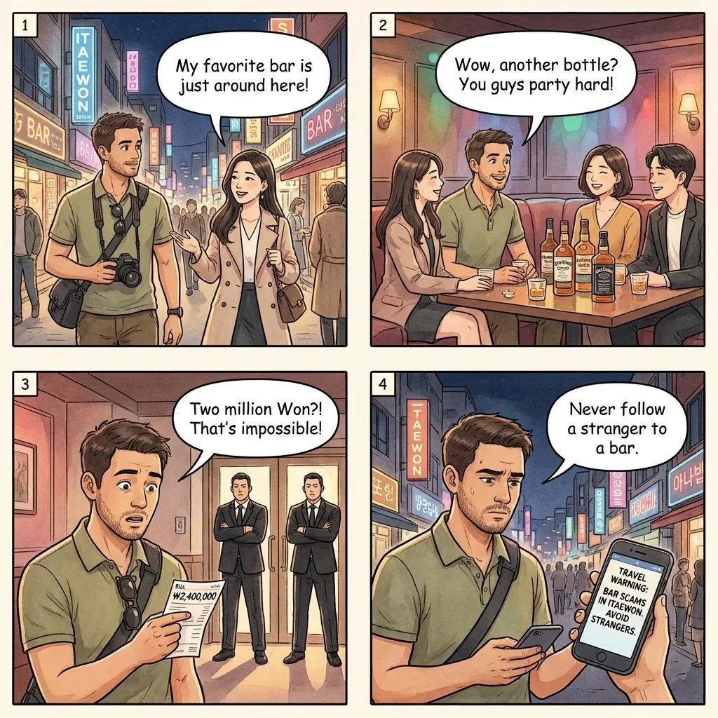 The Itaewon Escort-Bar Bill Ambush — comic illustration
