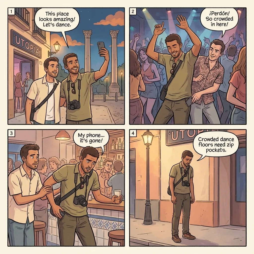 Pickpockets at Utopia and Nightlife Venues — comic illustration