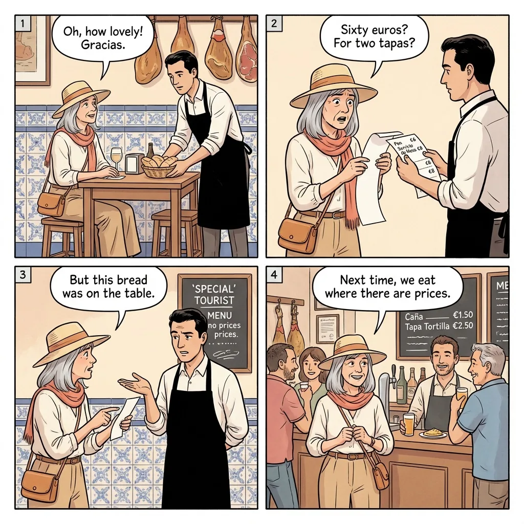 Tapas Bar Bill Padding — comic illustration