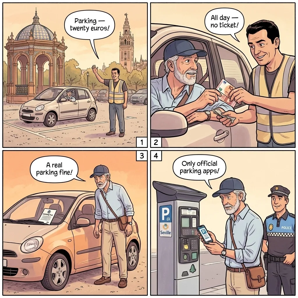 The Fake Parking Collector in Free Zones — comic illustration