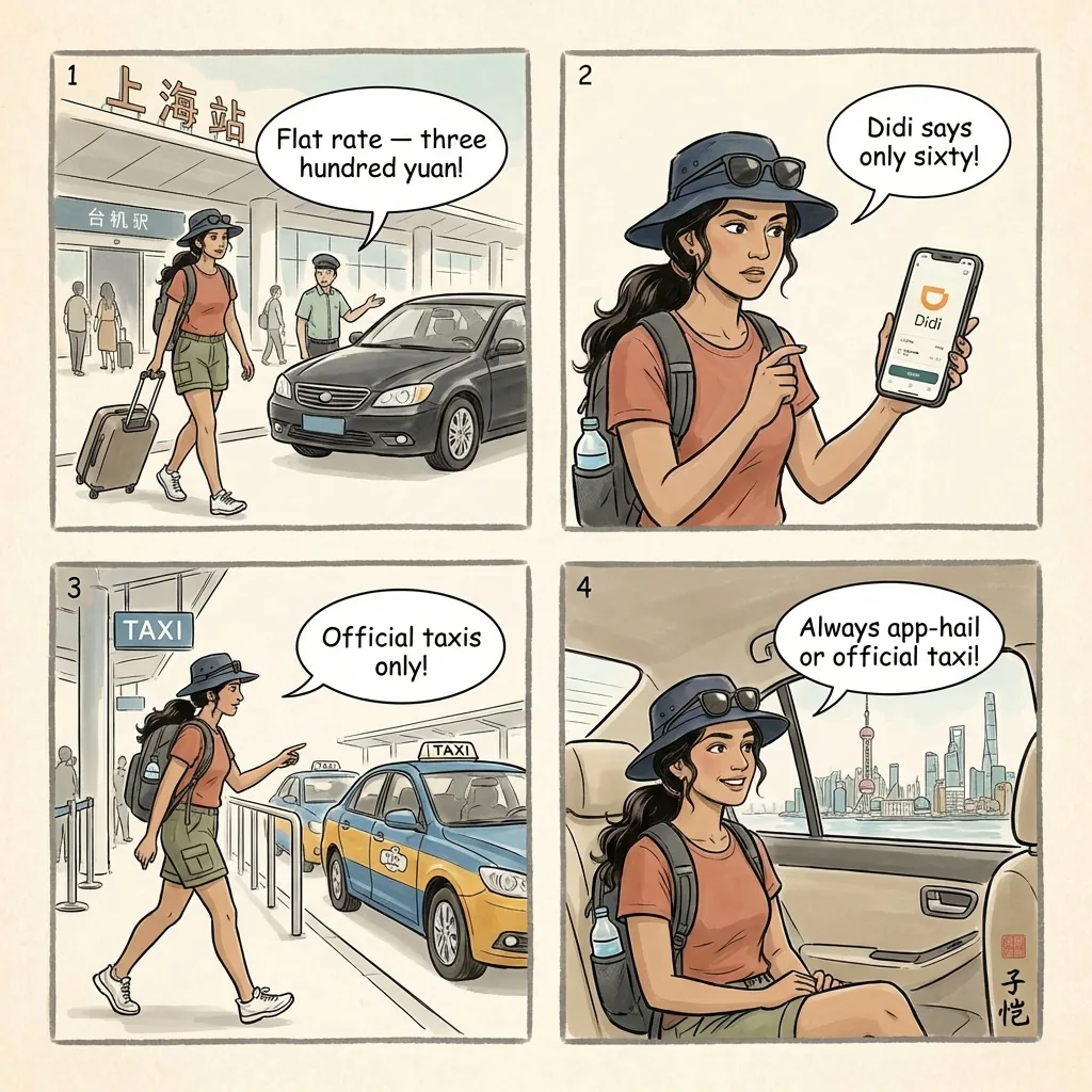 Pudong Airport Black Taxi & Meter Rigging — comic illustration
