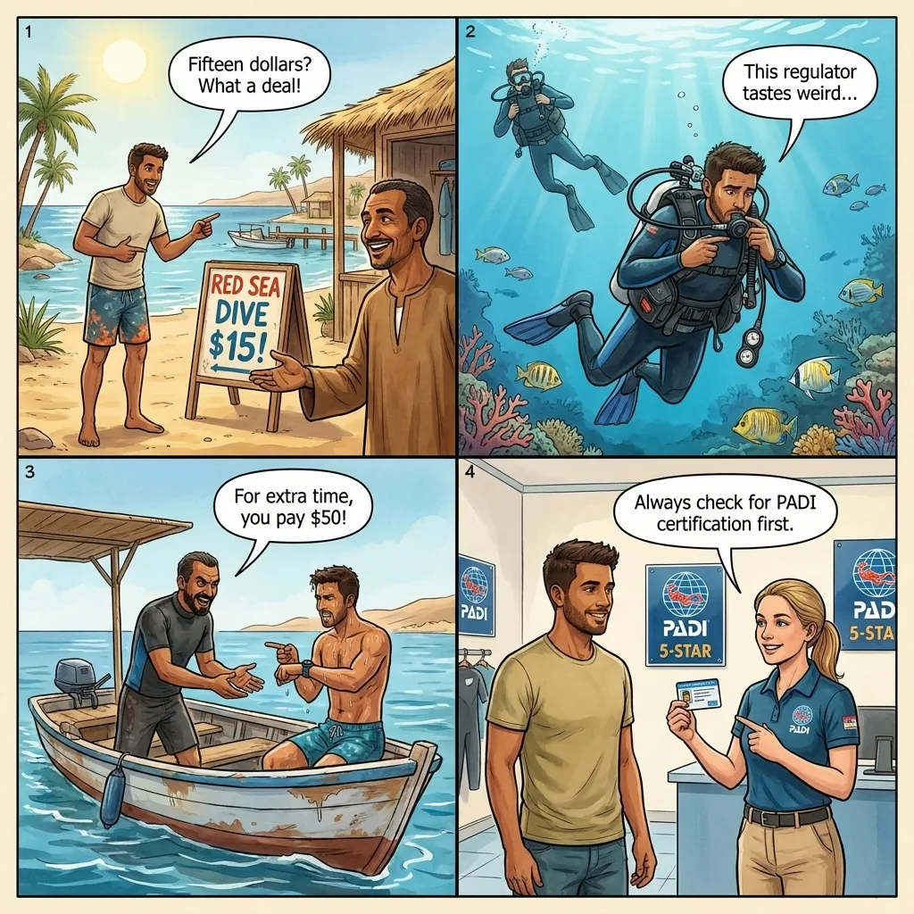 The Dodgy Dive Operator — comic illustration
