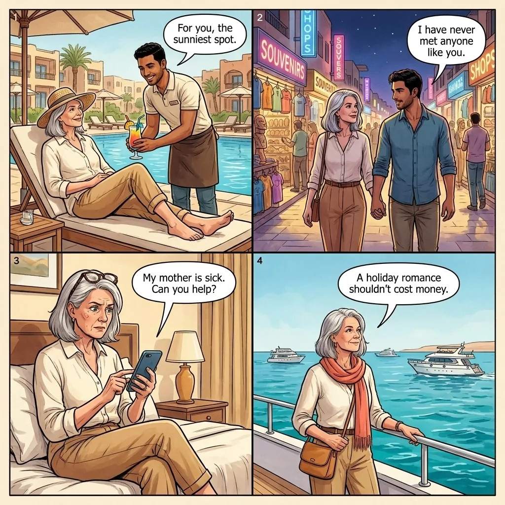 The Romance Scam (Bezness) — comic illustration