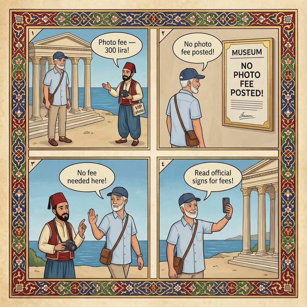 Side Ancient City 'Apollo Temple' Photographer & Tout Pressure — comic illustration