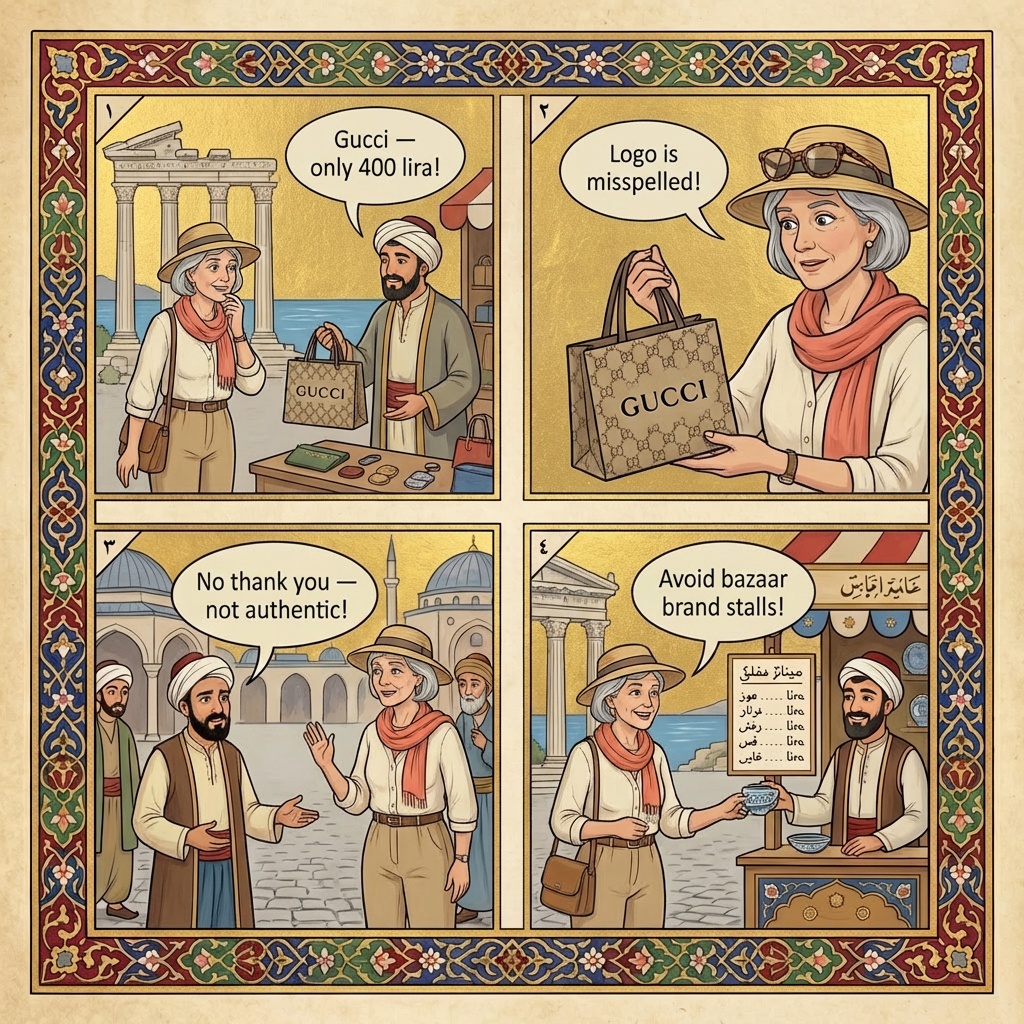 Side Bazaar Counterfeit 'Brand Name' Pressure Sales — comic illustration