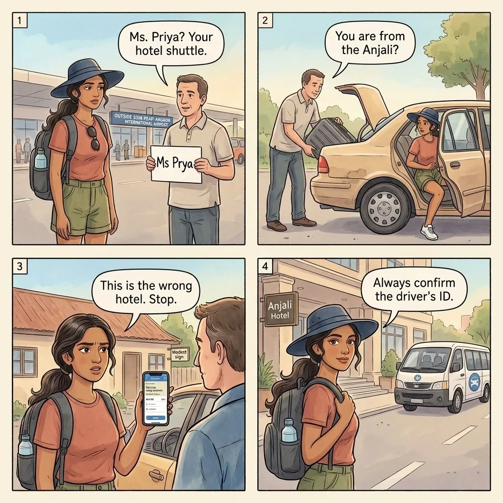 The Siem Reap Airport Sign-Touts Misroute — comic illustration