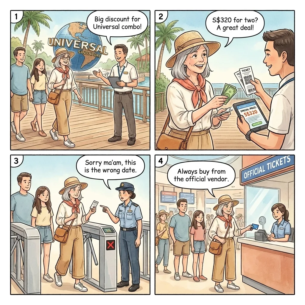 The Sentosa Attraction-Ticket Scalping Tout — comic illustration