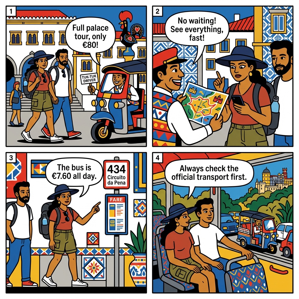 Sintra Tuk-Tuk 'Palace Tour' Overcharge & Bus 434 Alternative — comic illustration