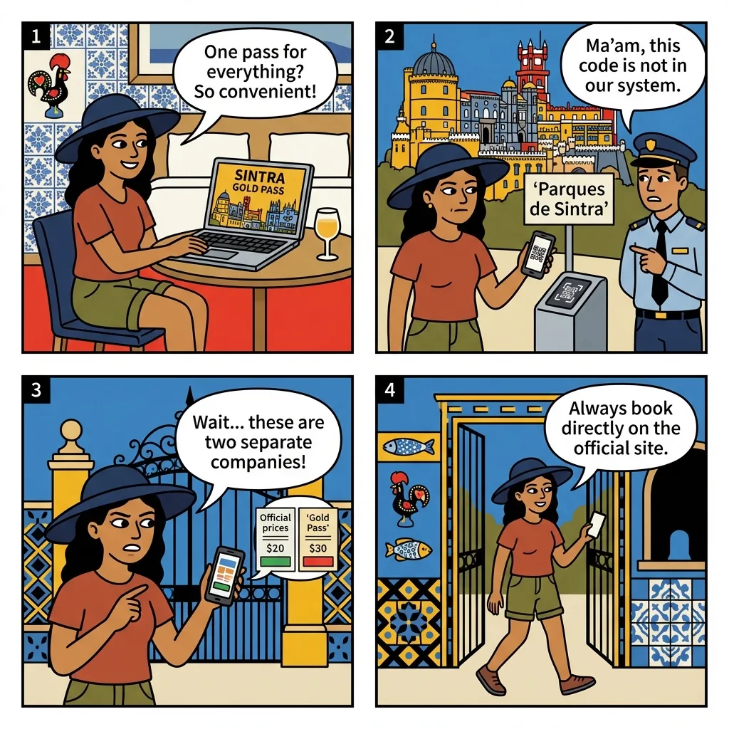 Pena Palace + Quinta da Regaleira 'Combined Ticket' Third-Party Markup — comic illustration