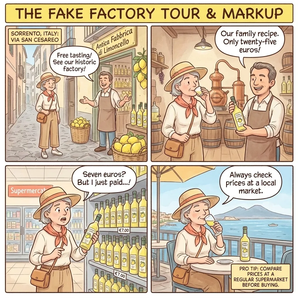 "Antica" Limoncello Factory & Shop Bait-and-Switch — comic illustration