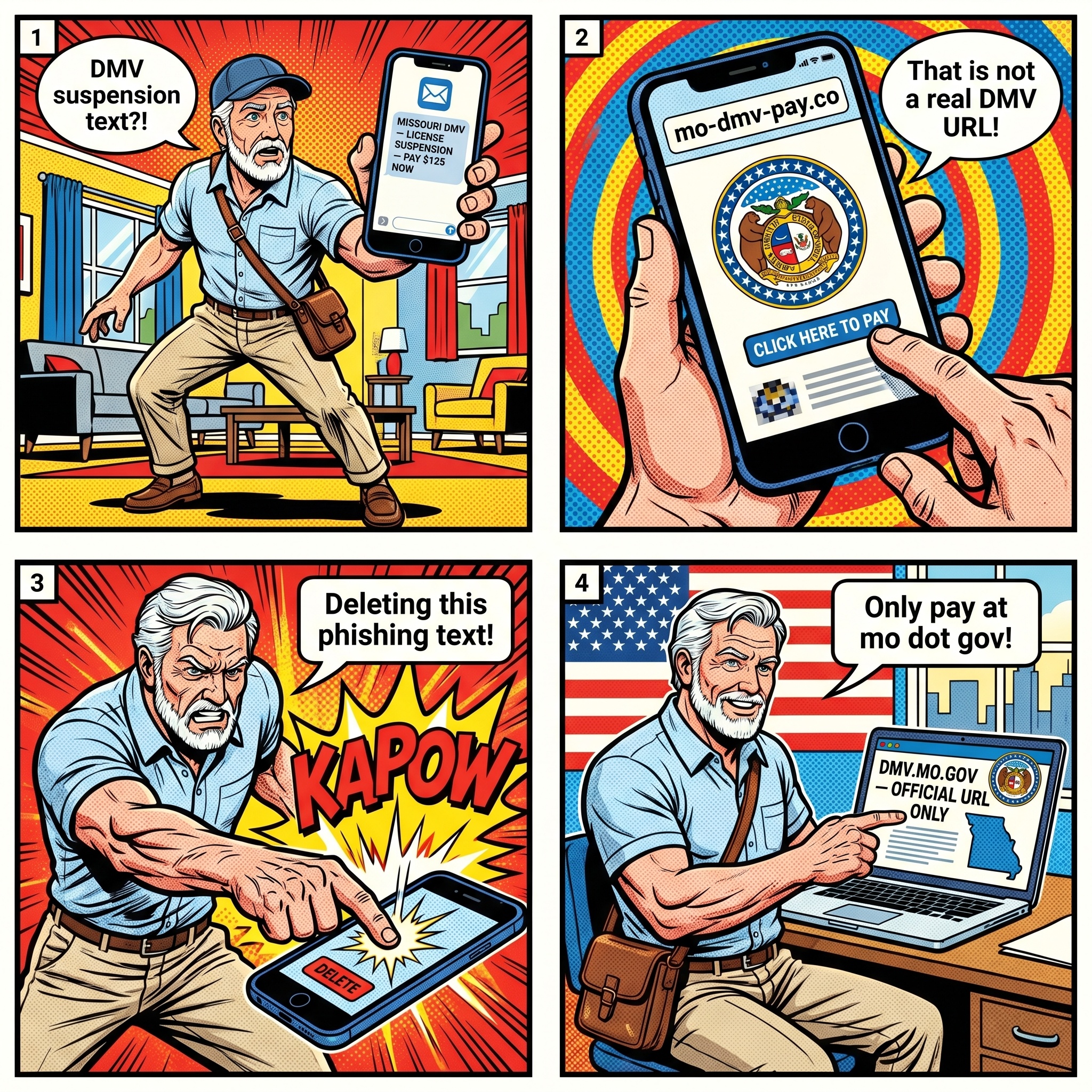 St. Louis '1-800 Scam Text' & Phone Phishing Scam — comic illustration