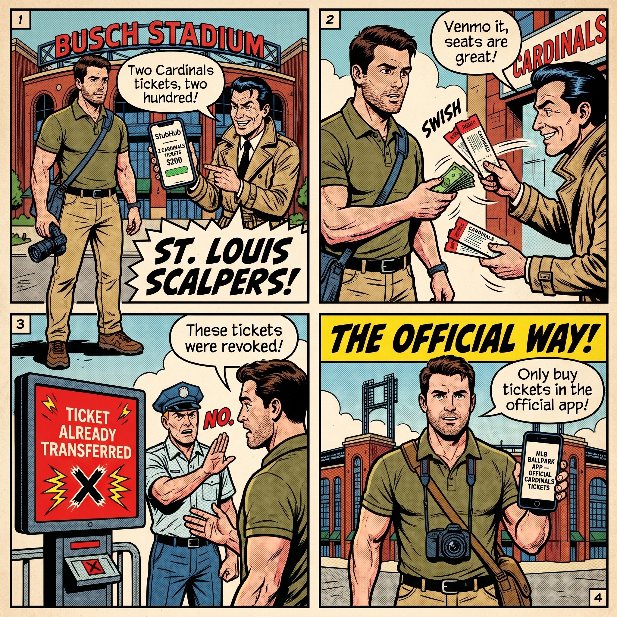 St. Louis Cardinals Ticket Resale & Ticketmaster Fraud — comic illustration