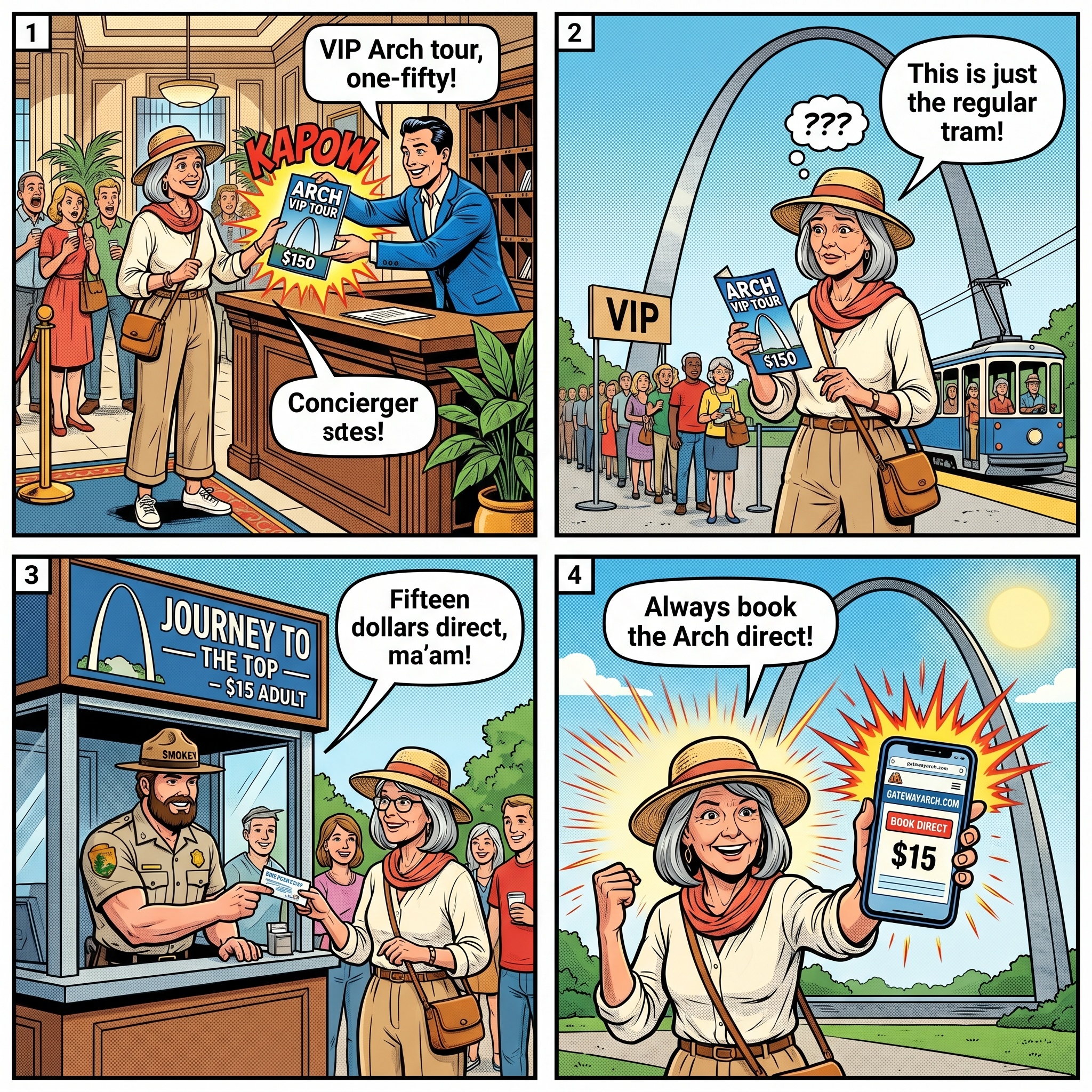 Gateway Arch & Downtown St. Louis Tour Package Upsell — comic illustration