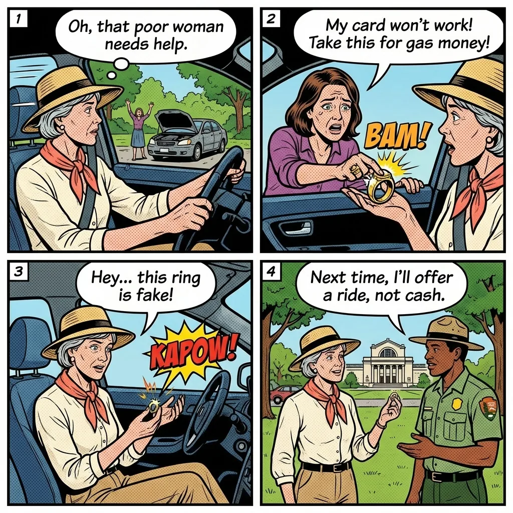 Forest Park 'Stranded Stranger' & Intersection Panhandling — comic illustration