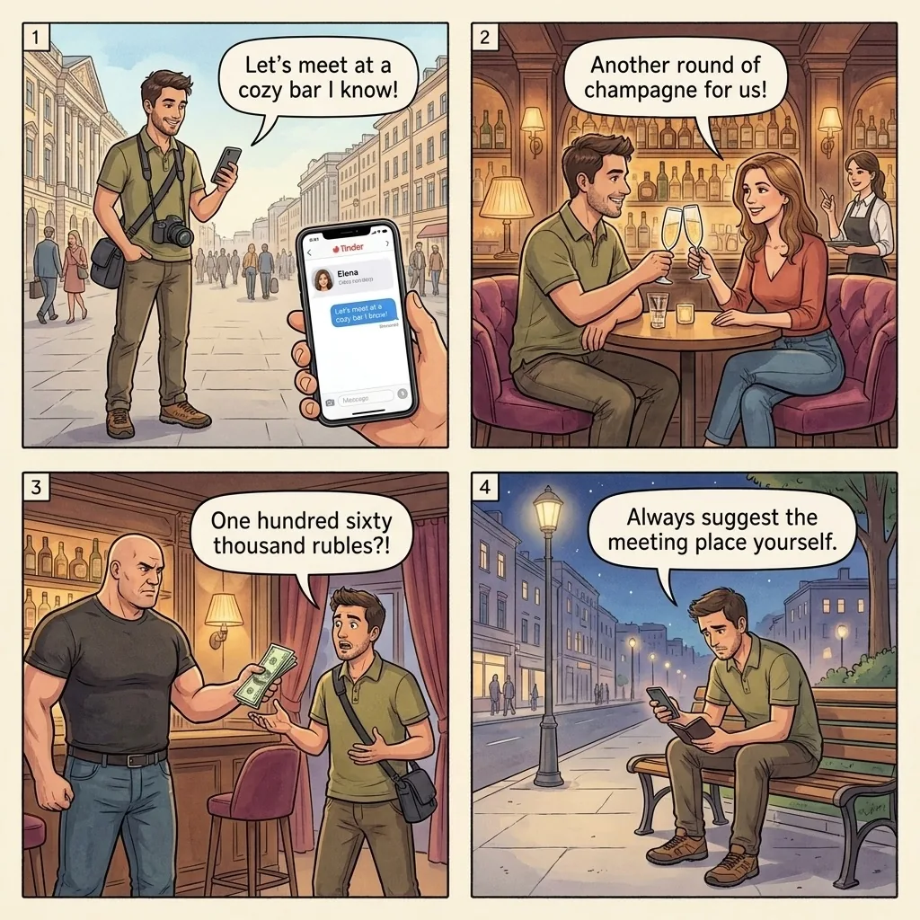 The Tinder Bar Hustle — comic illustration