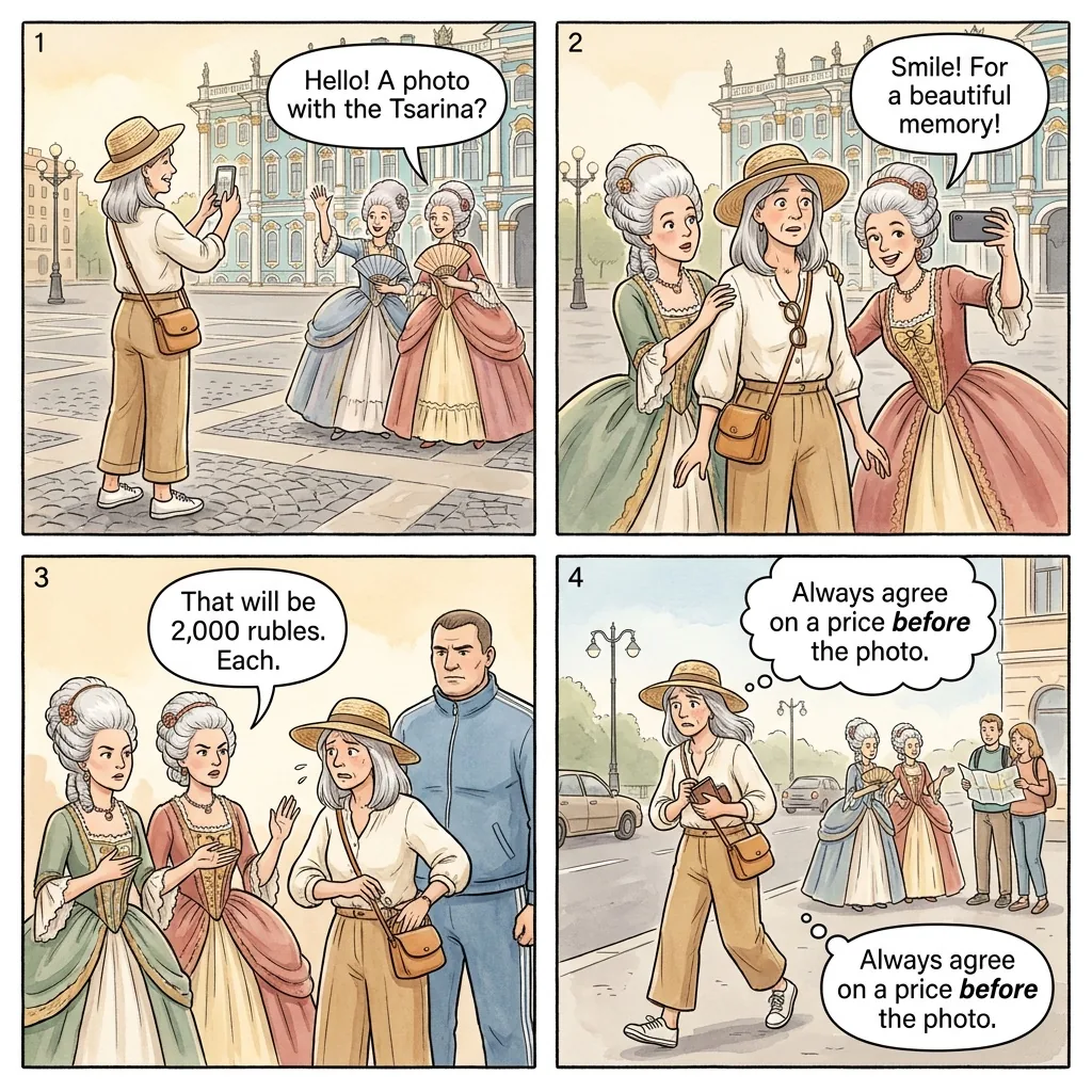 The Palace Square Costume Shakedown — comic illustration