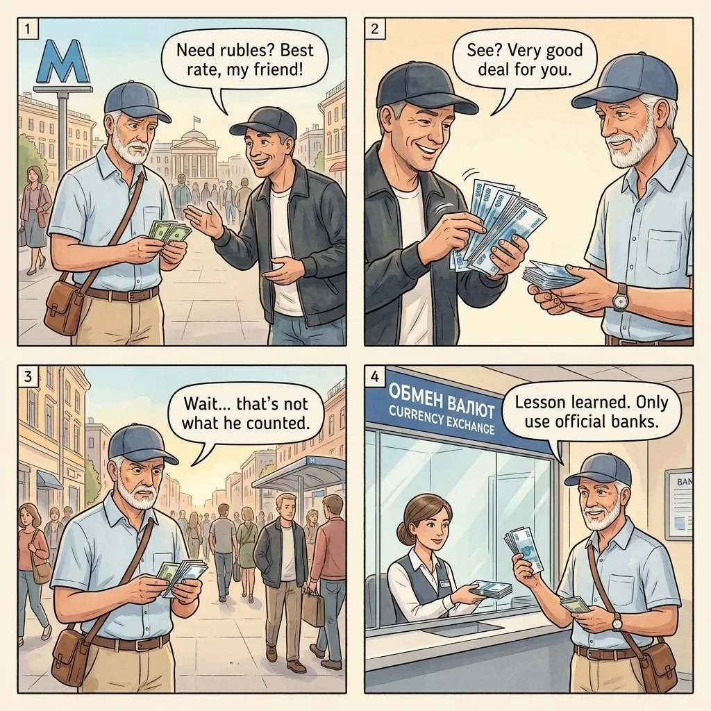 The Street Money Exchange — comic illustration