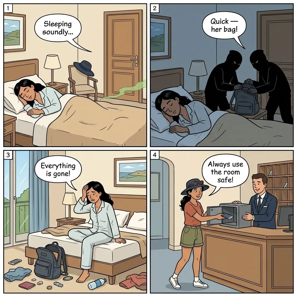 Hotel Room Burglary — comic illustration