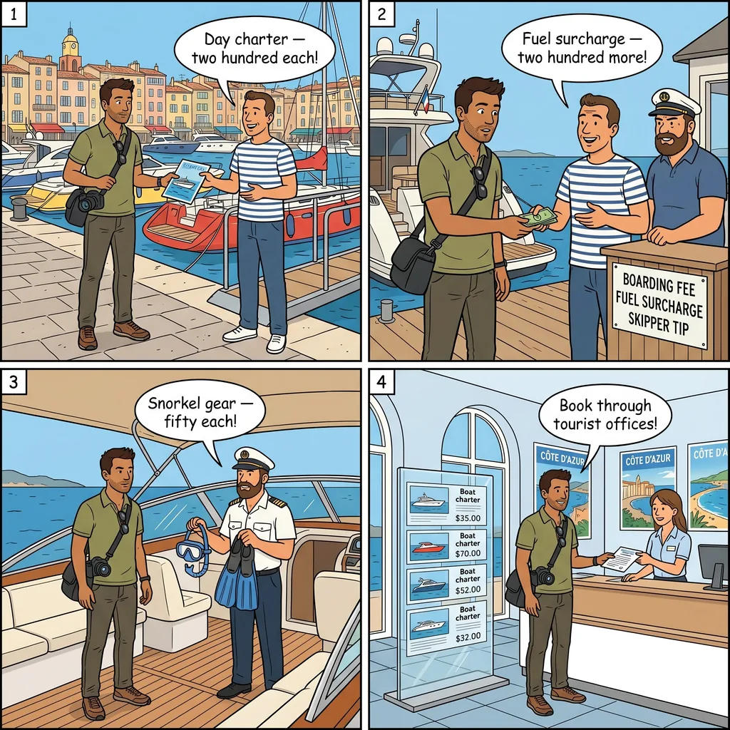 Boat/Yacht Rental Hidden Fees — comic illustration