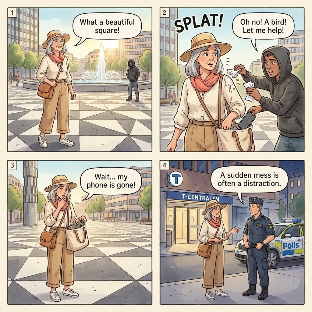 Distraction Theft — comic illustration