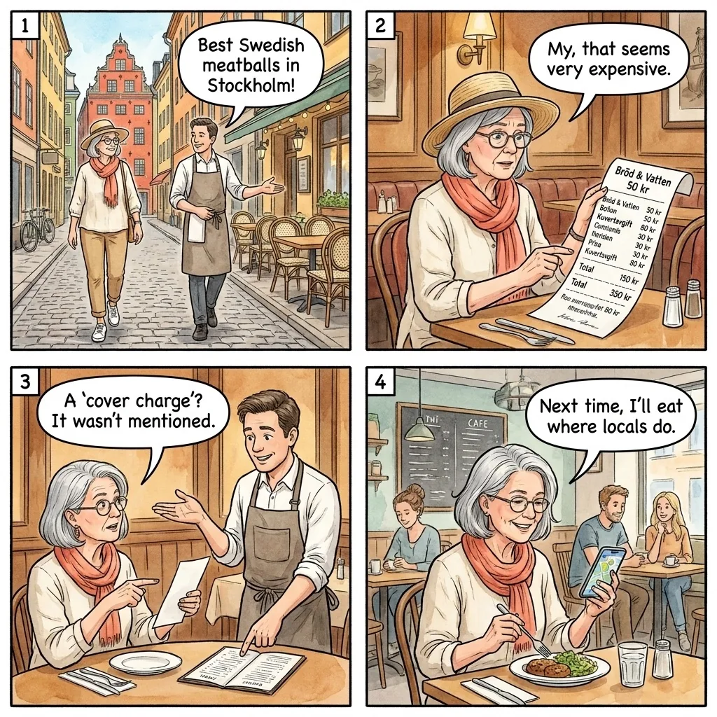 Gamla Stan Restaurant Tourist Trap — comic illustration