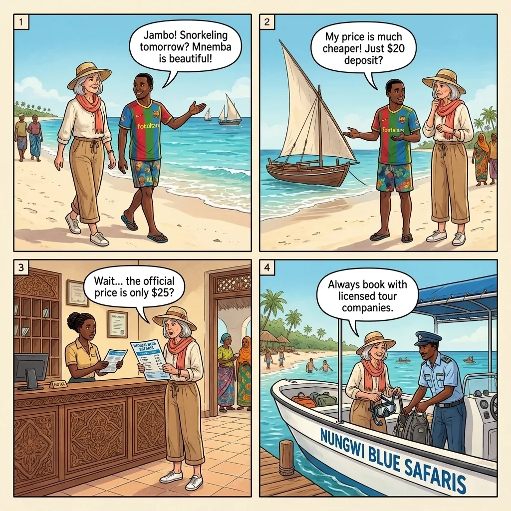 The Zanzibar North Coast Beach-Boy Commission Hustle — comic illustration