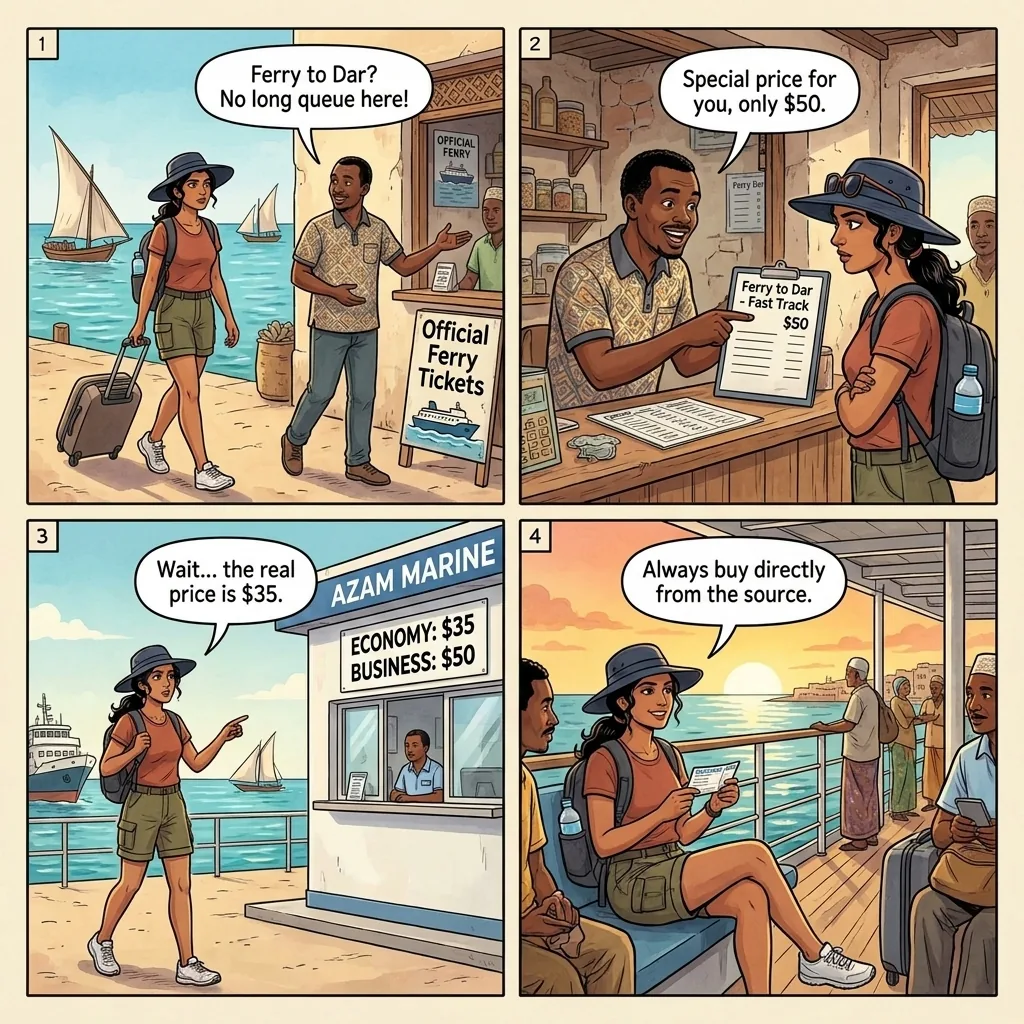 The Stone Town Port Unofficial Ferry-Ticket Office — comic illustration