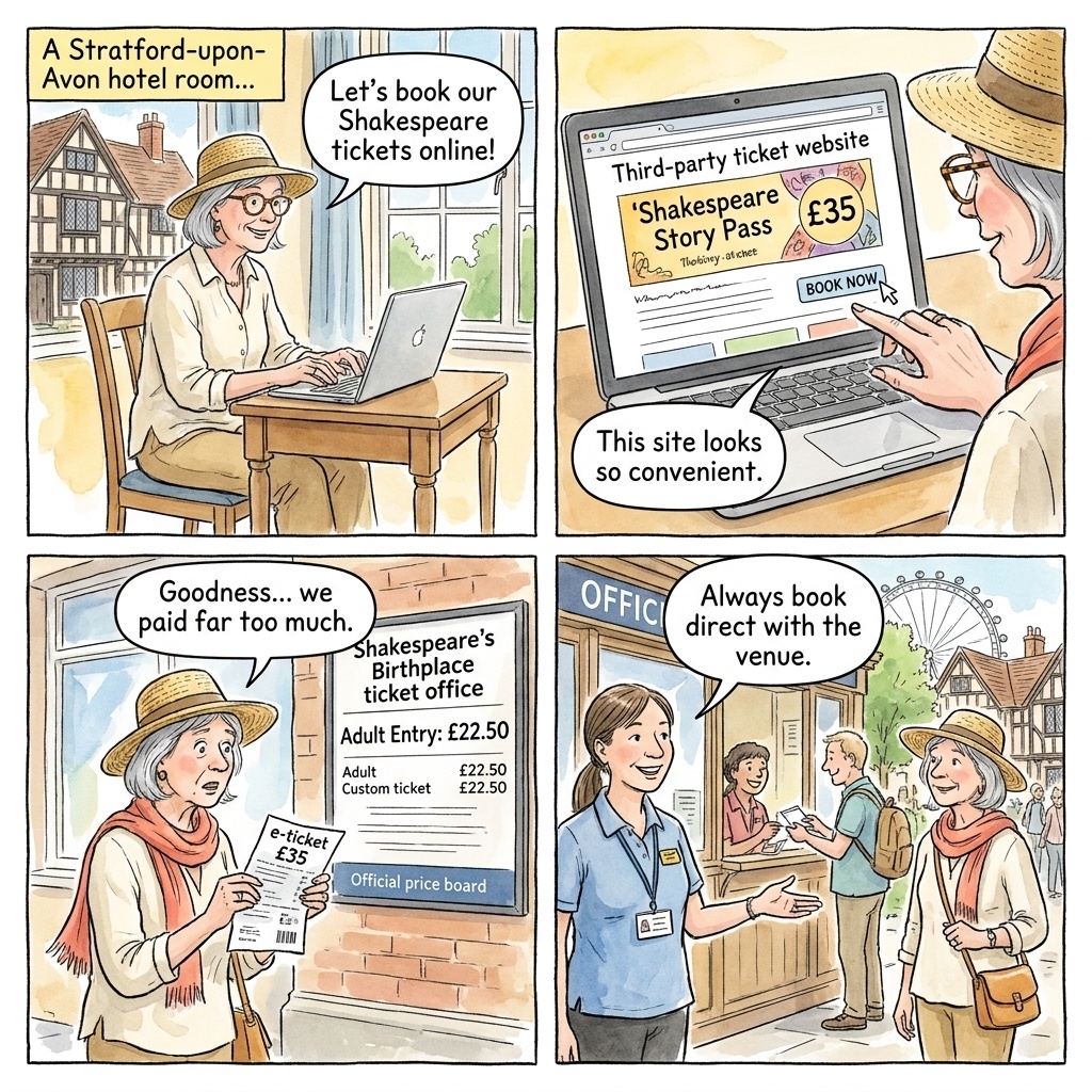 Shakespeare Birthplace Trust 'Shakespeare's Story' Combo Ticket Reseller Markup — comic illustration