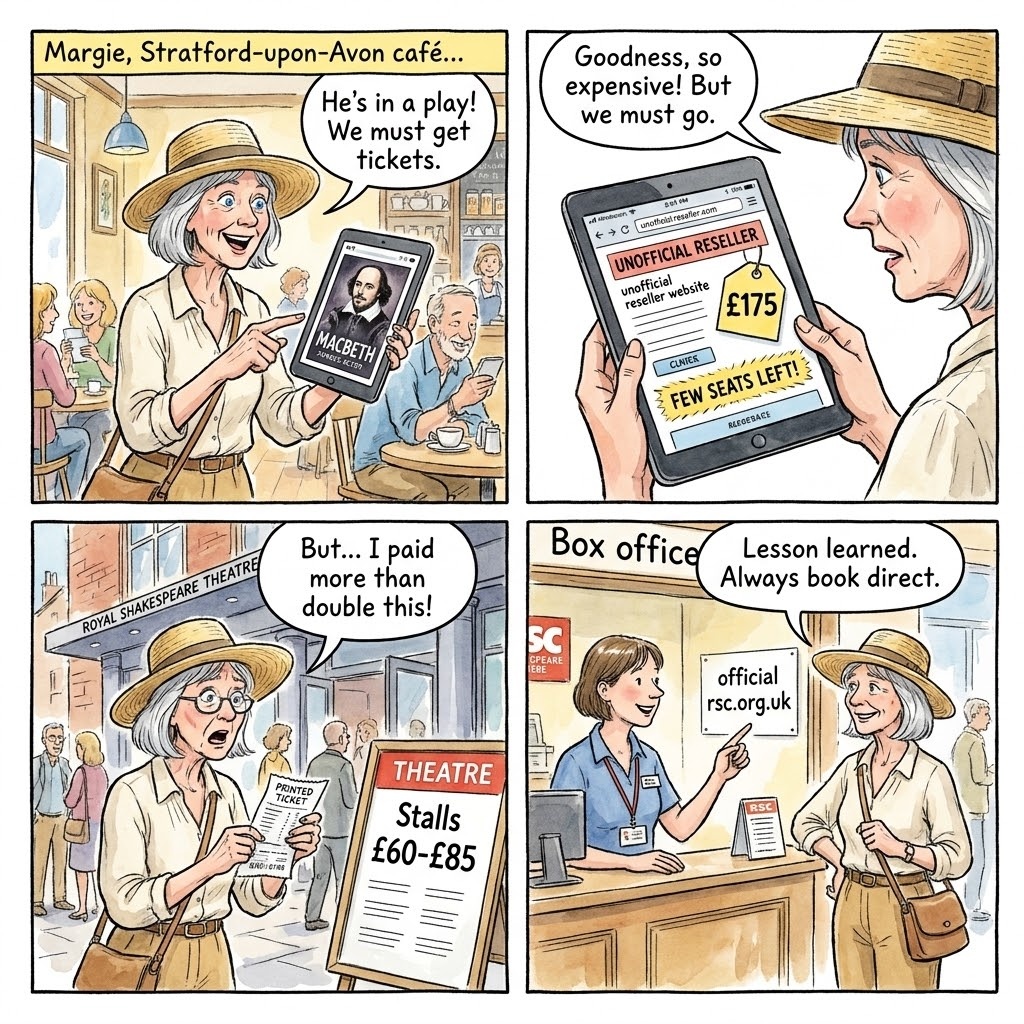 Royal Shakespeare Theatre (RSC) Third-Party Ticket Reseller Markup — comic illustration