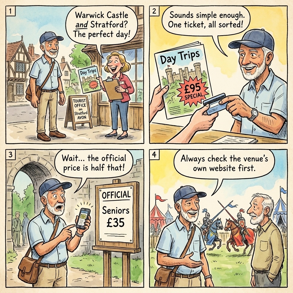 Warwick Castle + Stratford Combo Day-Trip Bundle Markup — comic illustration