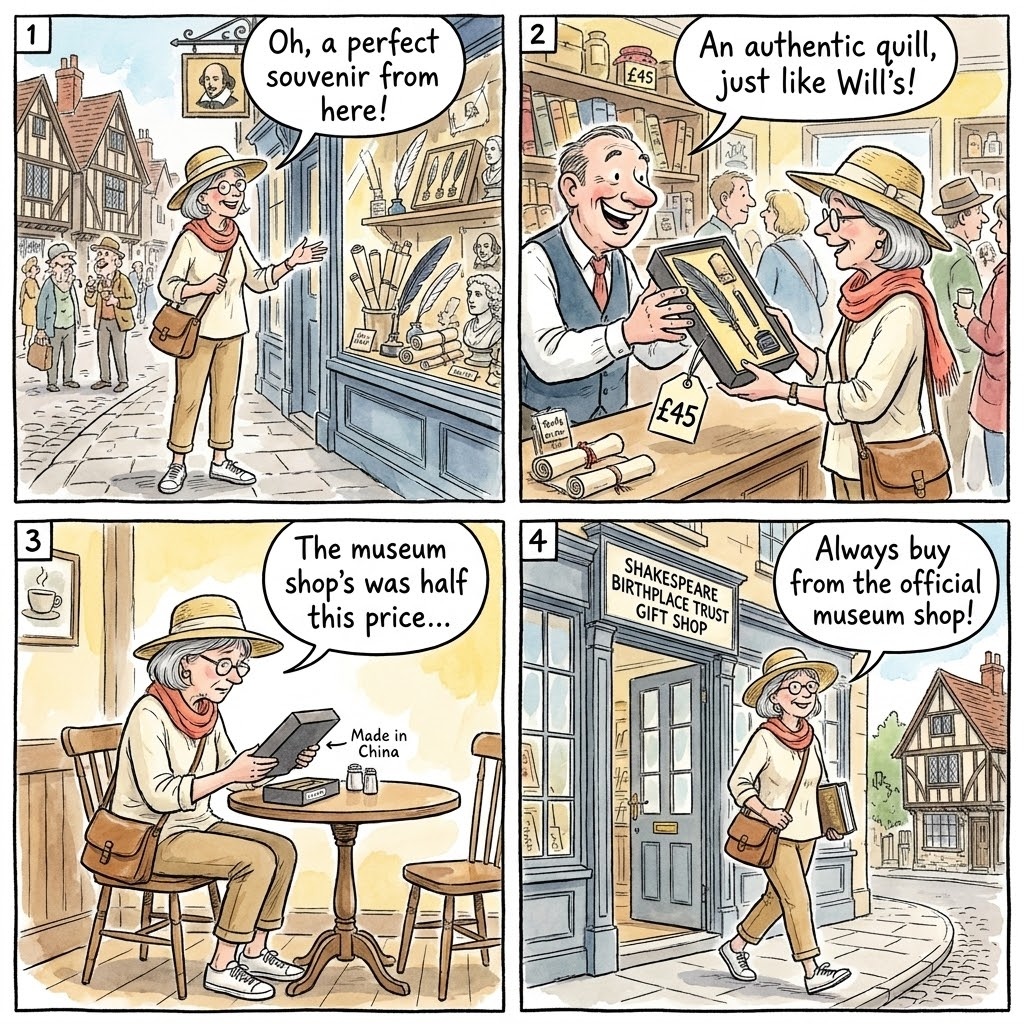 Henley Street & Sheep Street Shakespeare-Themed Tat Shops — comic illustration