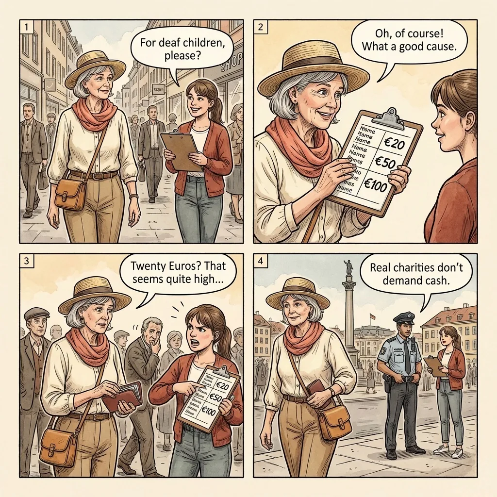 Stuttgart Hauptbahnhof & Königstraße Approach Scams — comic illustration