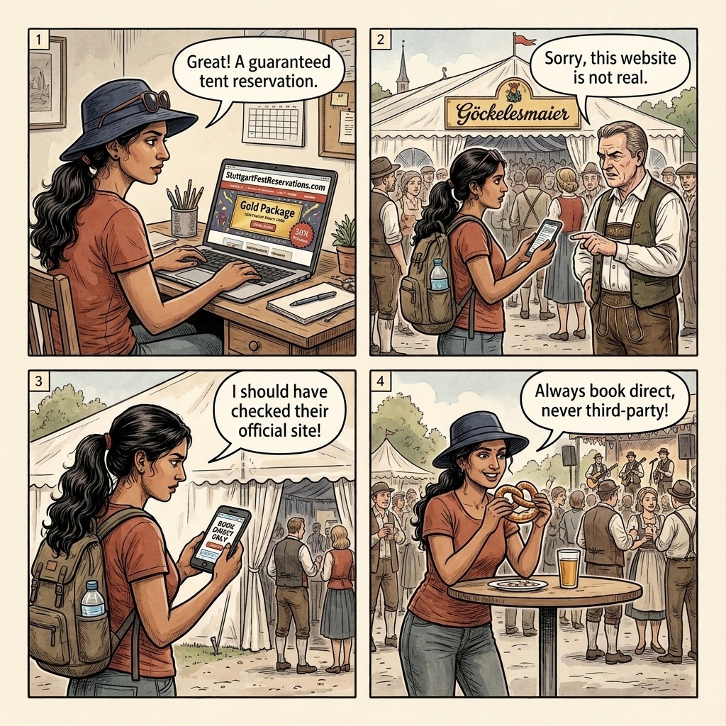 Cannstatter Volksfest Ticket & Accommodation Fraud — comic illustration