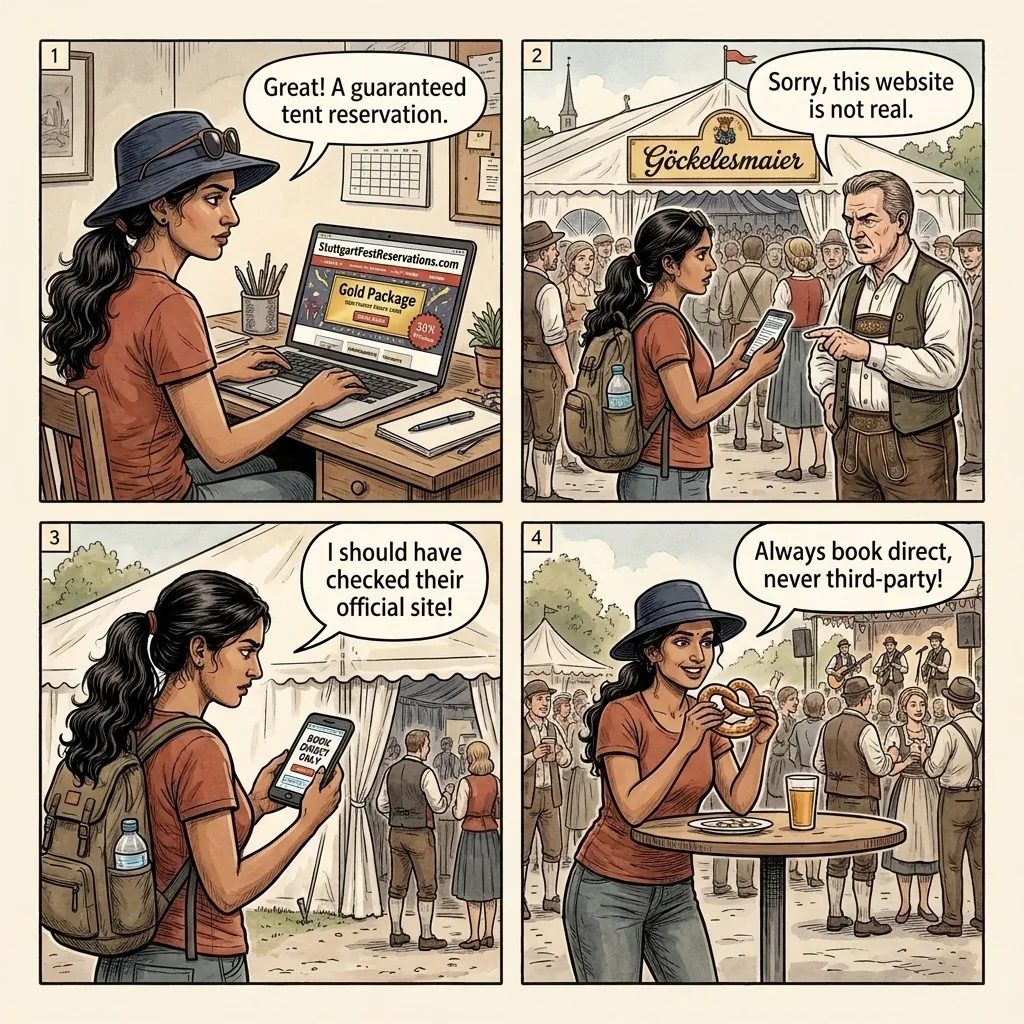 Cannstatter Volksfest Ticket & Accommodation Fraud — comic illustration
