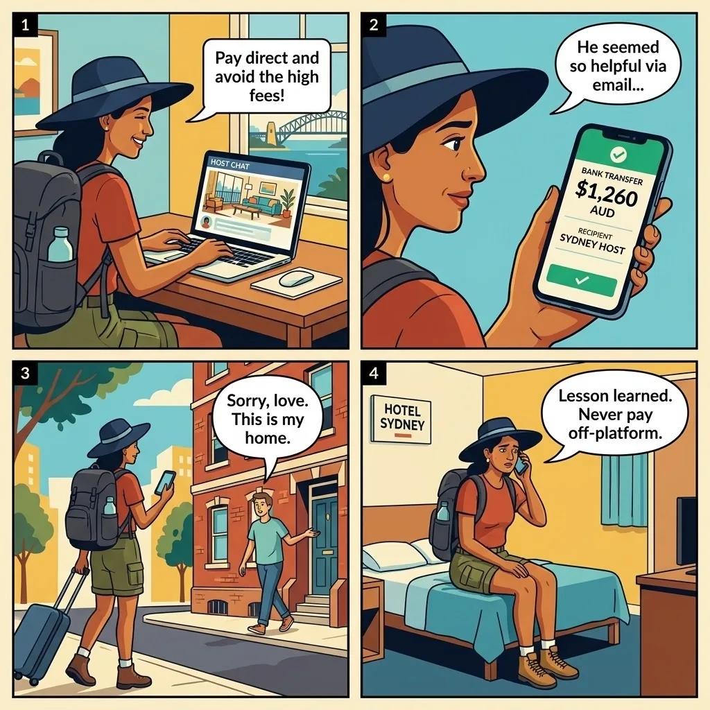 The Surry Hills Bank-Transfer Airbnb Trap — comic illustration