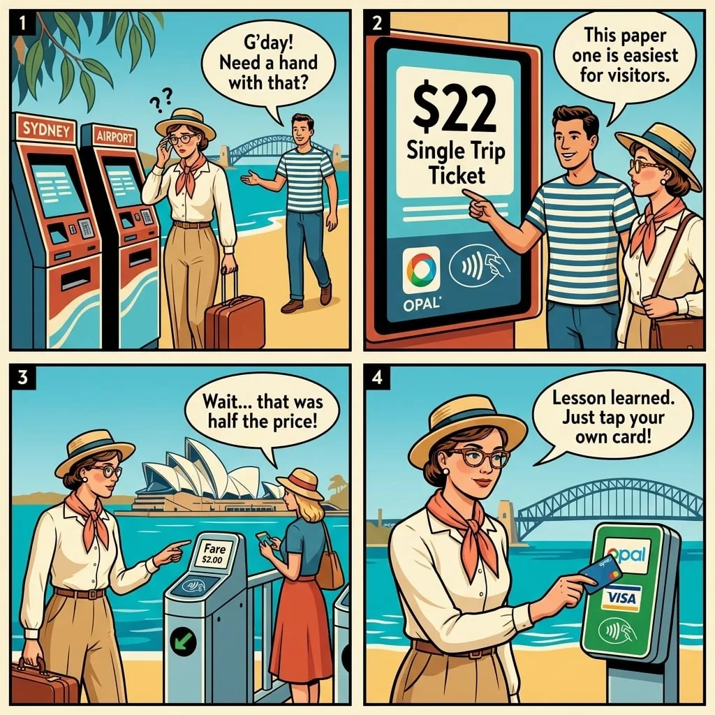 Opal Card & Fare Confusion Trap — comic illustration