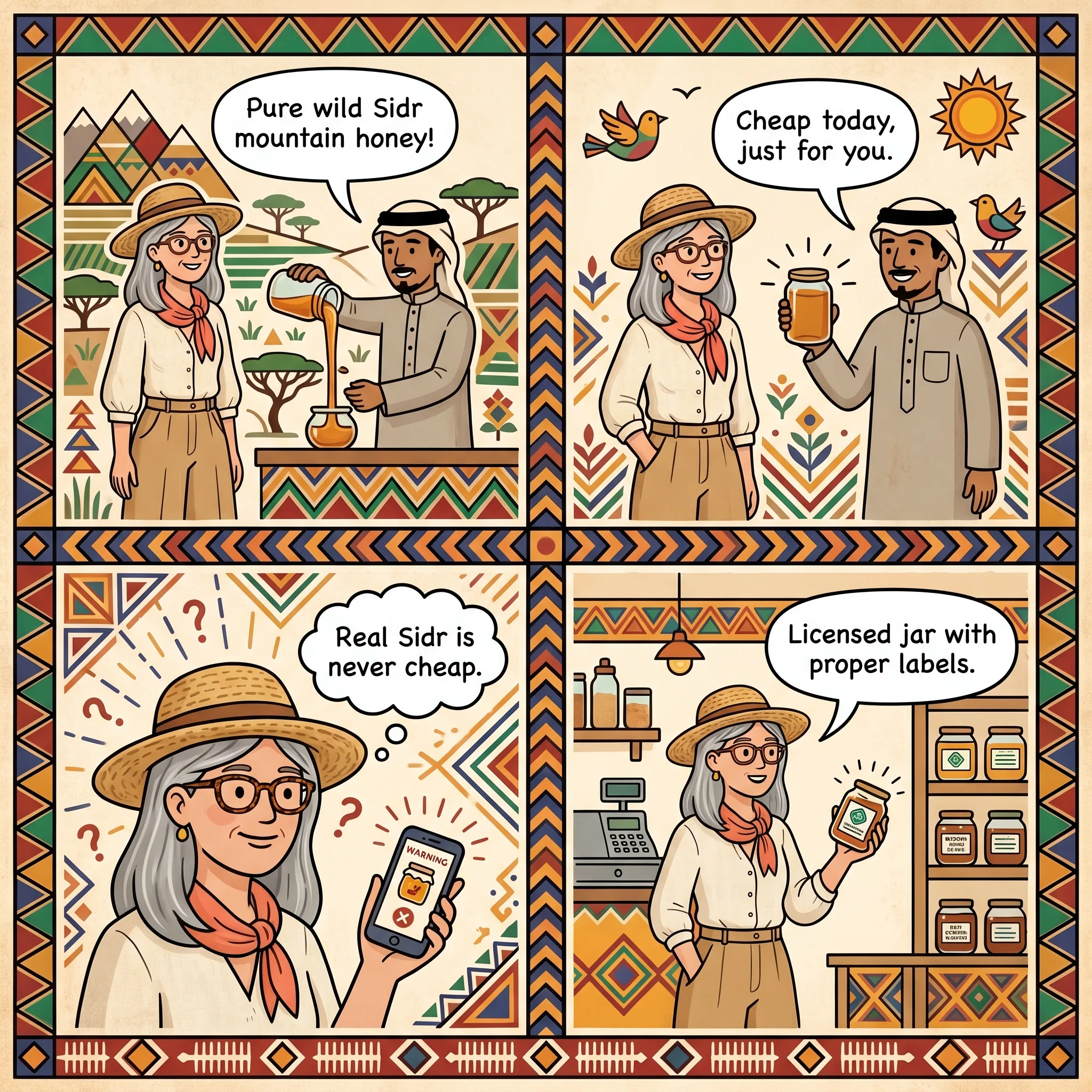 Adulterated Pure Mountain Honey from Roadside and Souq Vendors — comic illustration