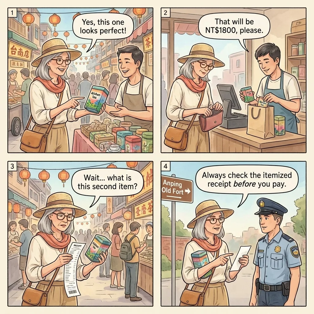 Anping Old Street & Tainan Market Souvenir Receipt Padding — comic illustration
