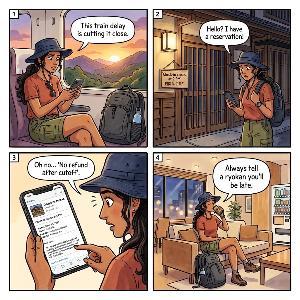 Ryokan Eight PM Check-In Cutoff Forfeit — comic illustration