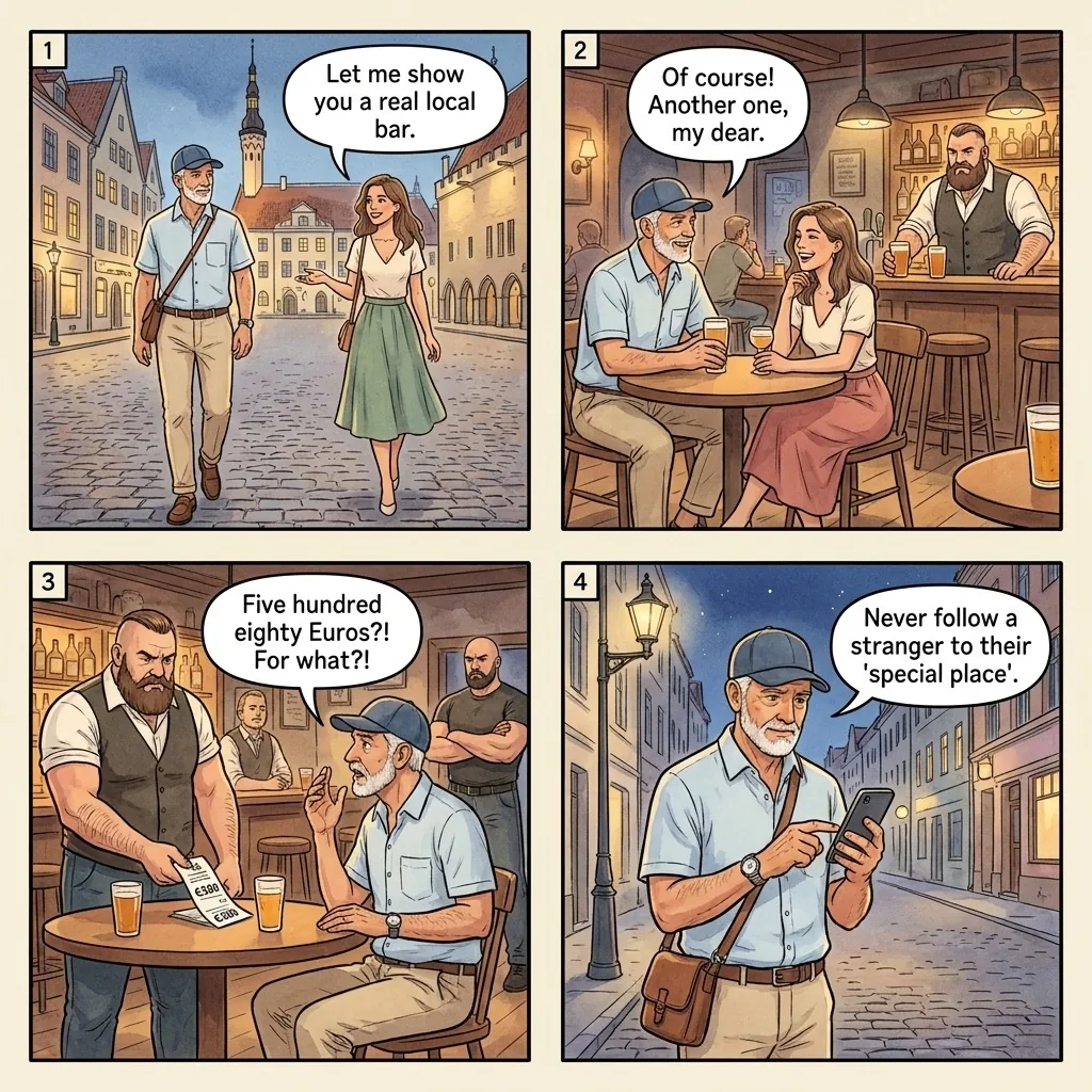 Bar Girl / Honey Trap Drink Scam — comic illustration